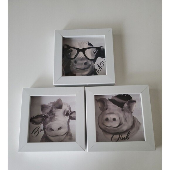 Always Home INT Set 3 White Framed Ready To Hang Small Farmhouse Animal Pictures - Picture 9 of 11
